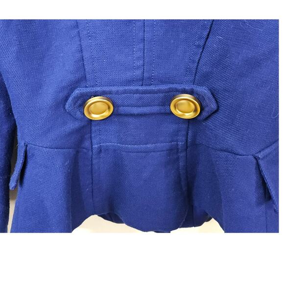 VTG Y2K XOXO Royal Blue Pea Coat Flare Waist Gold Buttons Gold Zippers Sz Small - Picture 6 of 10